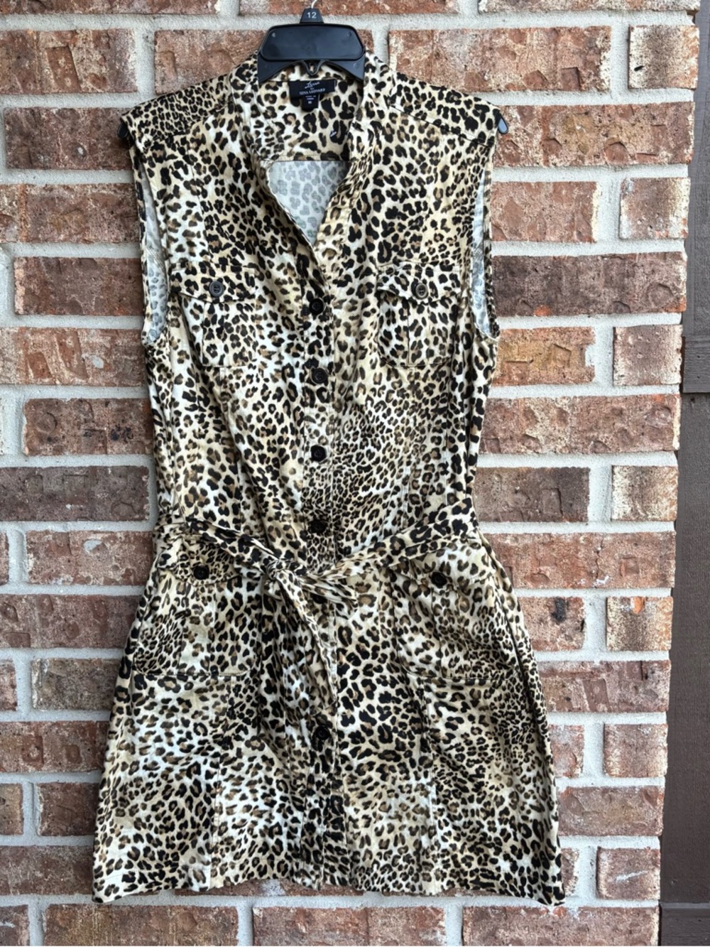 Nina Leonard Leopard Print belted Dress in Tan and Black